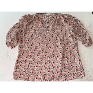 Womens M Max Studio Floral Short Puff Ruffle Sleeve Blouse Top‎ Peasant Boho
